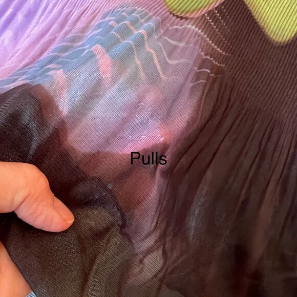 Lindi  green purple  3/4 Roll-Up Sleeve Drape Pleat Tunic Top M - Picture 7 of 7